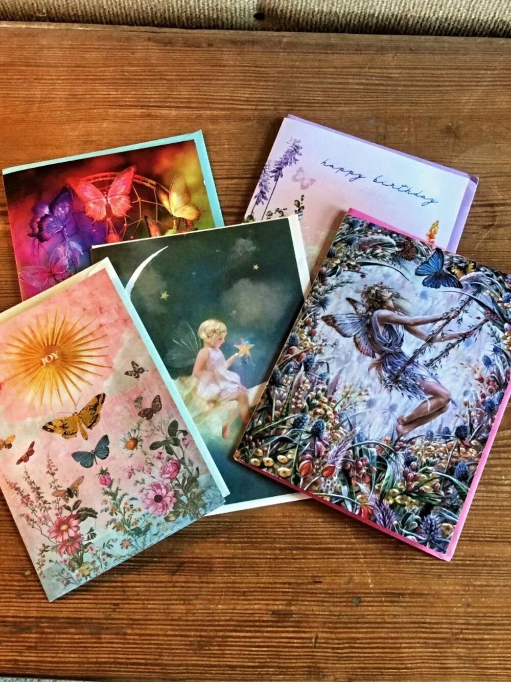 Leanin' Tree Birthday Cards Set of 5 Unused Floral Butterfly Fairy Envelopes